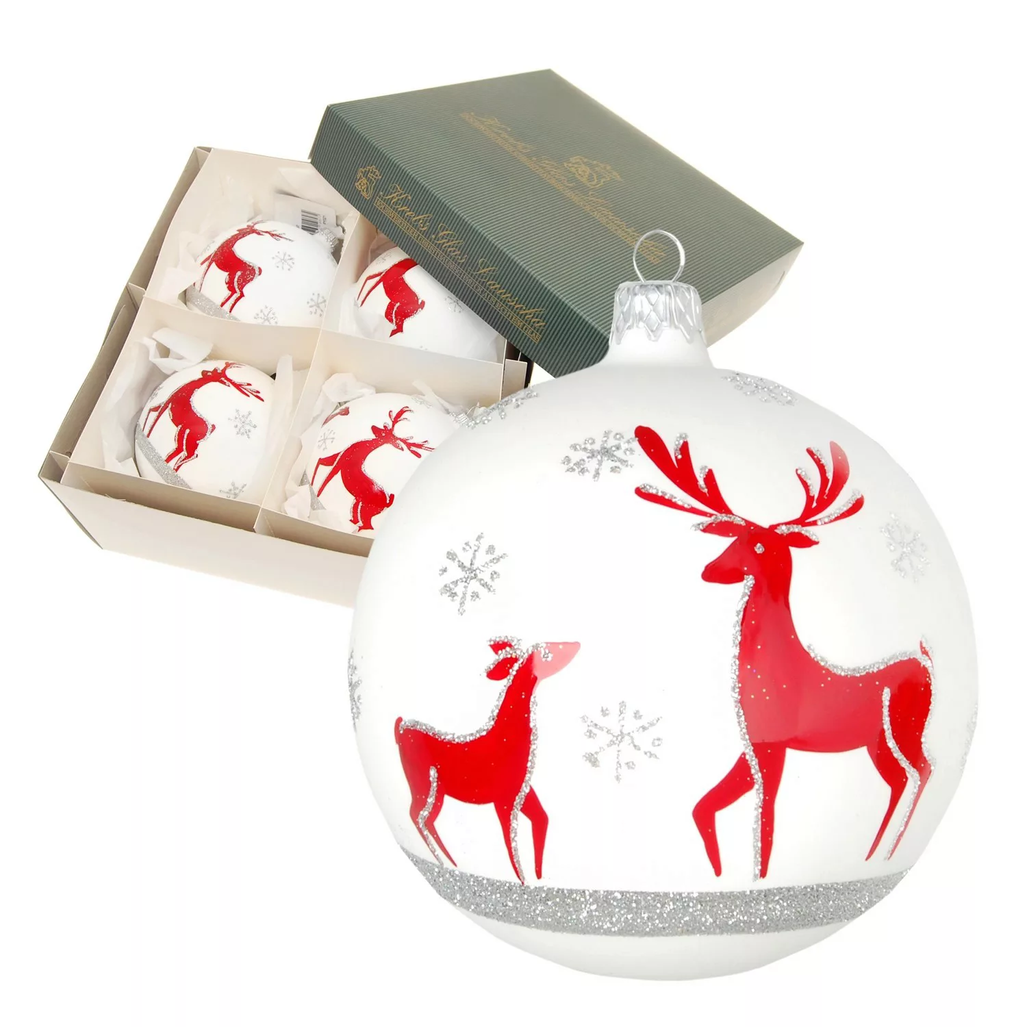 Krebs Glas Lauscha Weihnachtsbaumkugel Rentiere 4er-Set 11cm günstig online kaufen