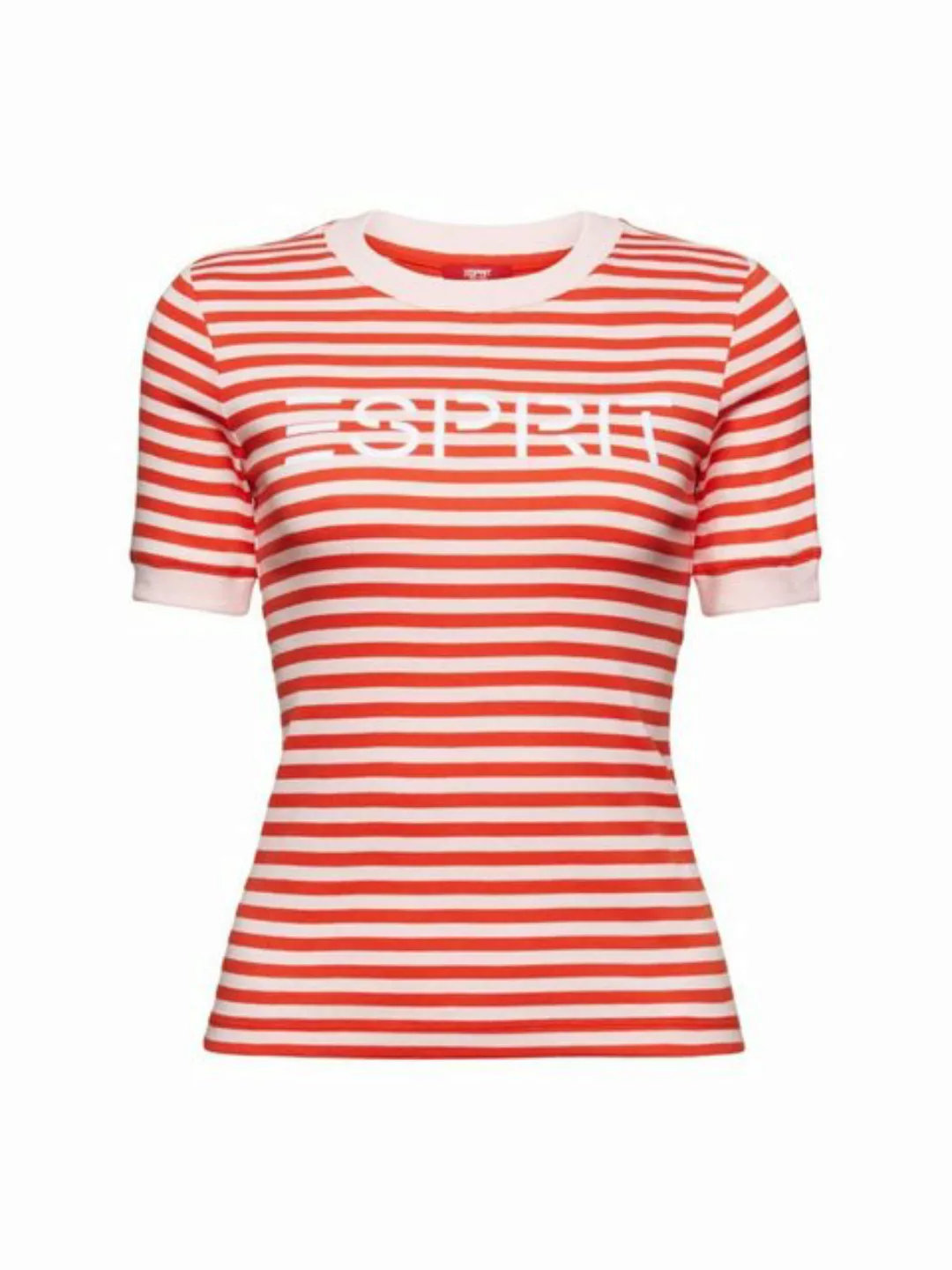 Esprit T-Shirt Gestreiftes Baumwoll-T-Shirt mit Logo-Print (1-tlg) günstig online kaufen