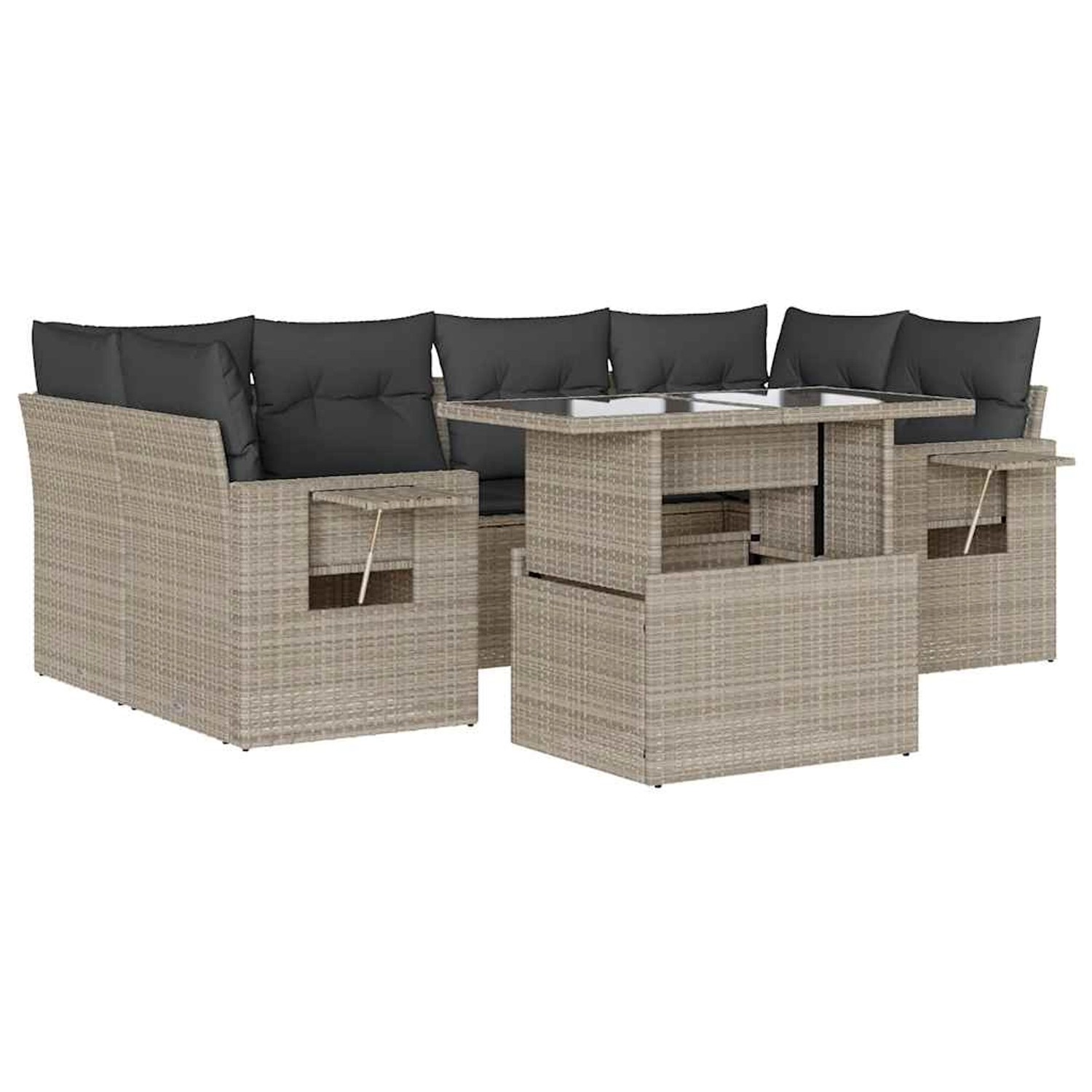 vidaXL 7-Tlg Garten-Sofagarnitur mit Kissen Hellgrau Poly Rattan 3267762 günstig online kaufen