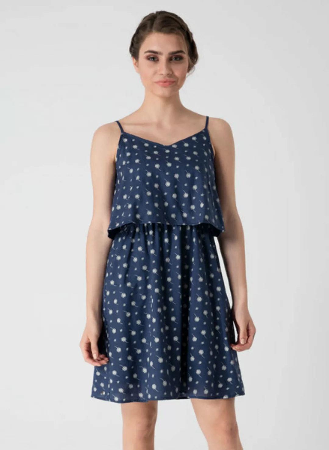 Allover Print Kleid Aus Tencel® Mit Angesetztem Volant günstig online kaufen