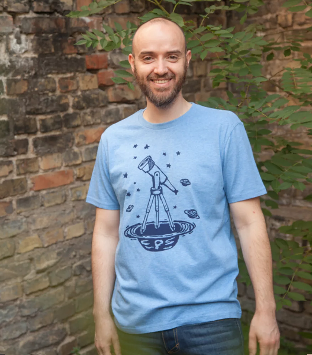 Teleskop Mit Sternen - Fair Wear Männer Bio T-shirt - Heather Blue günstig online kaufen