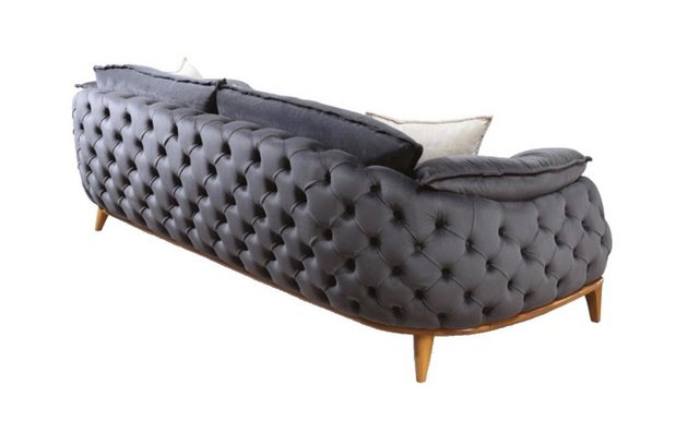 JVmoebel Sofa Grauer Dreisitzer Chesterfield Couch Polster Sofas Textil Led günstig online kaufen