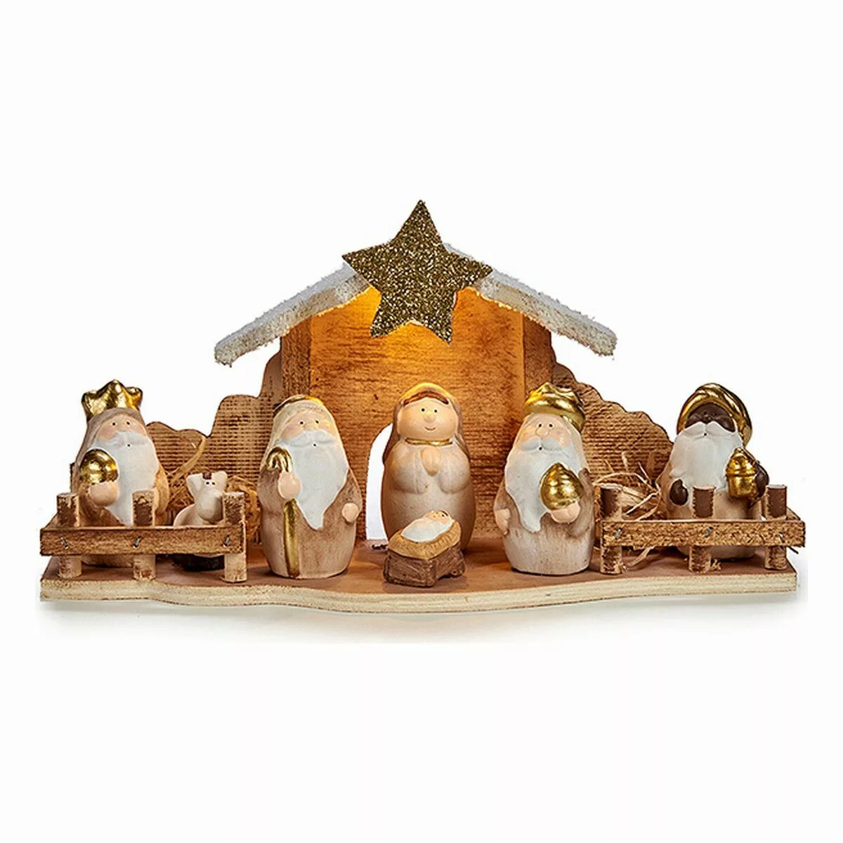 Weihnachtskrippe Led Leicht Grau Braun Weiß (10,5 X 16 X 33 Cm) günstig online kaufen