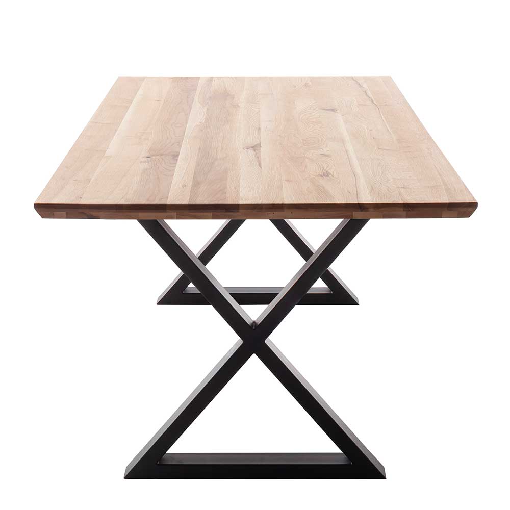 Esstisch Holztisch massiv im Industry und Loft Stil mit X Gestell günstig online kaufen