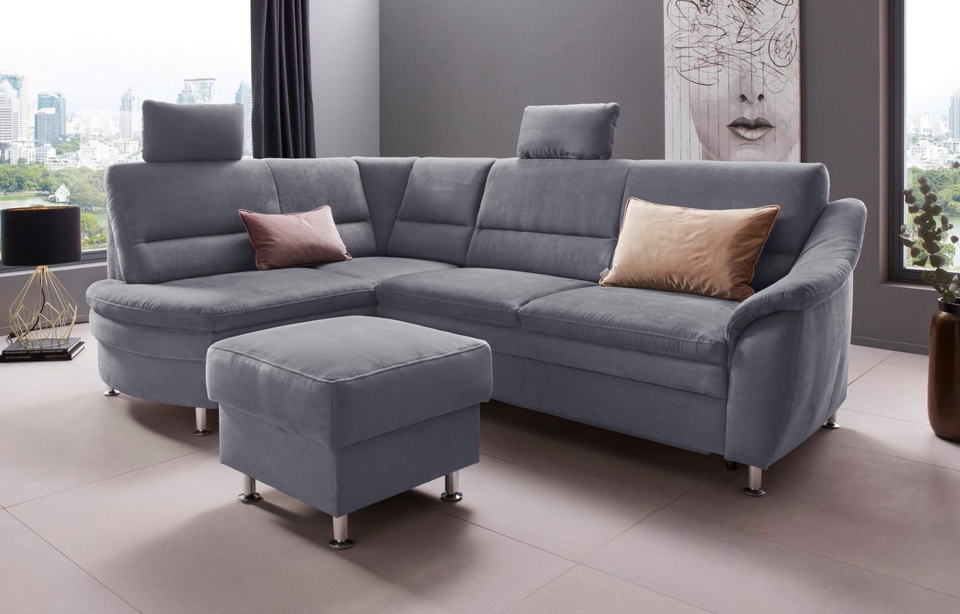 Places of Style Ecksofa "Cardoso L-Form", Federkern, wahlweise mit Bett, Sc günstig online kaufen