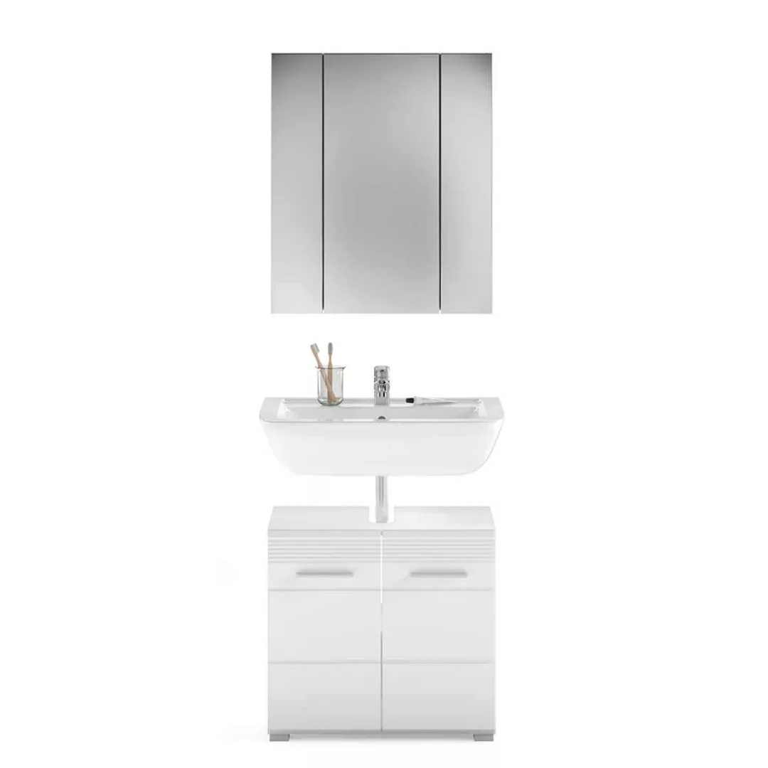 Waschplatz Set in Weiß Hochglanz 60 cm breit (zweiteilig) günstig online kaufen