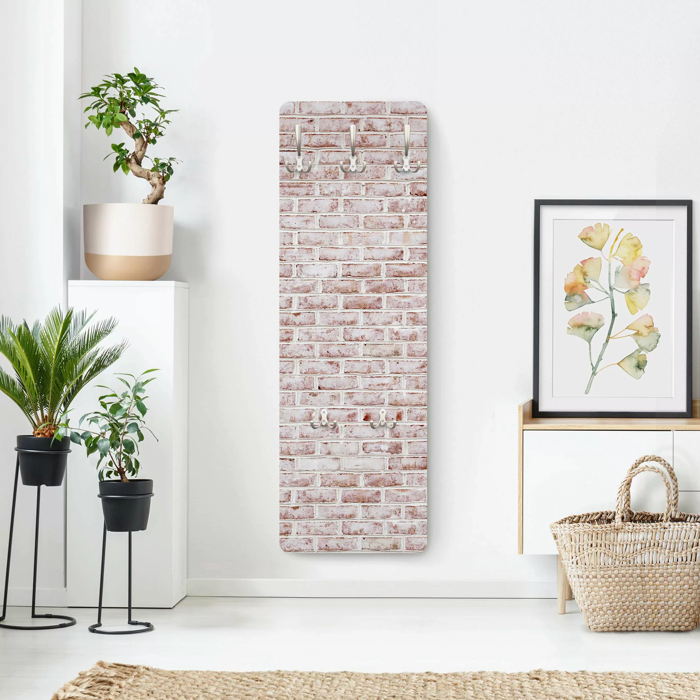 Wandgarderobe Backstein Mauer Shabby gestrichen Weiß günstig online kaufen