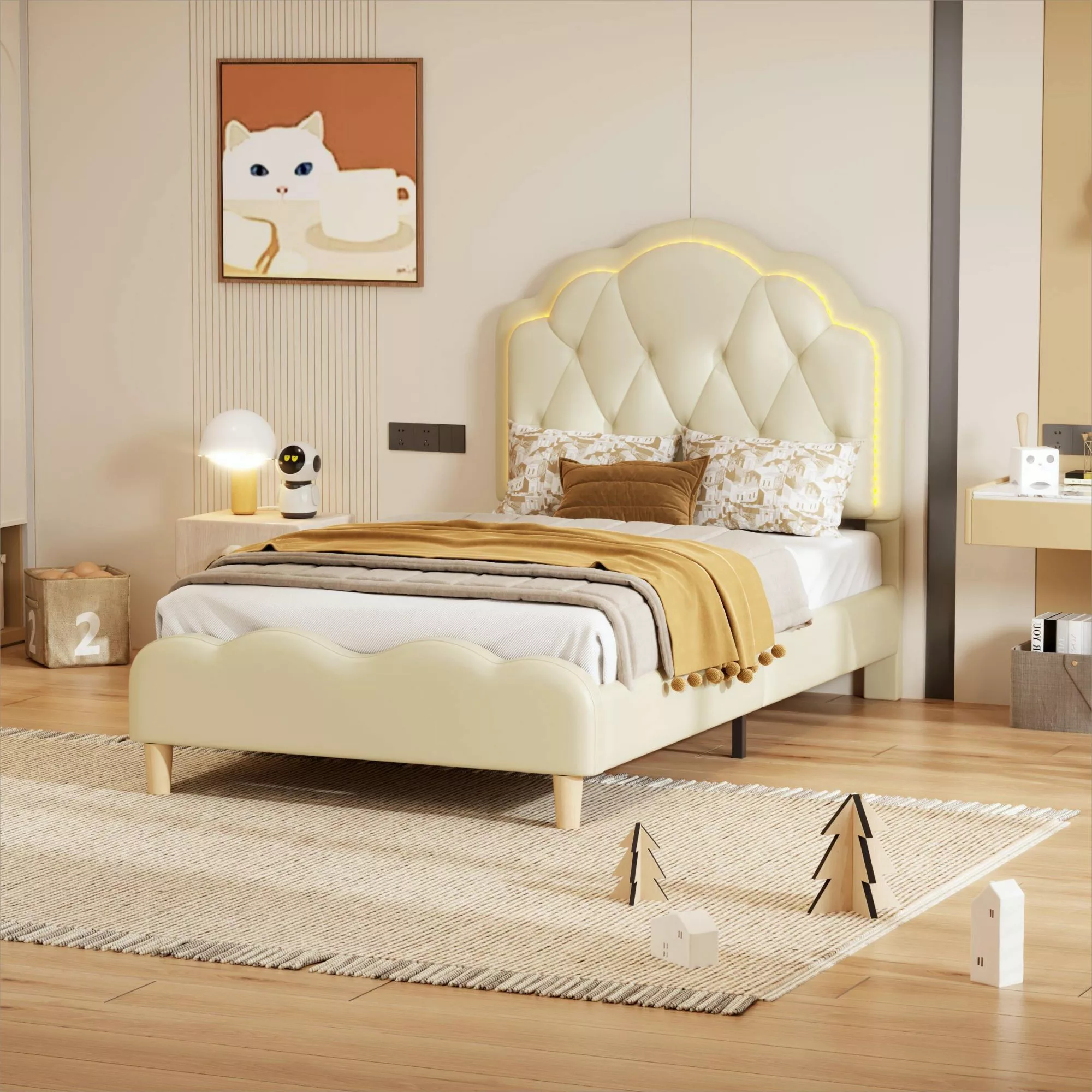 Flieks Polsterbett, LED Beleuchtung Kinderbett Einzelbett günstig online kaufen