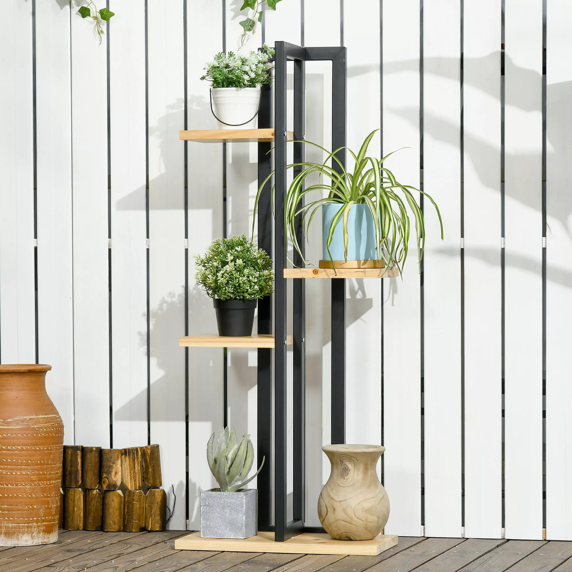 Outsunny 4-Etagen Pflanzenständer, 110 cm hoch Blumenständer für Innen Auße günstig online kaufen