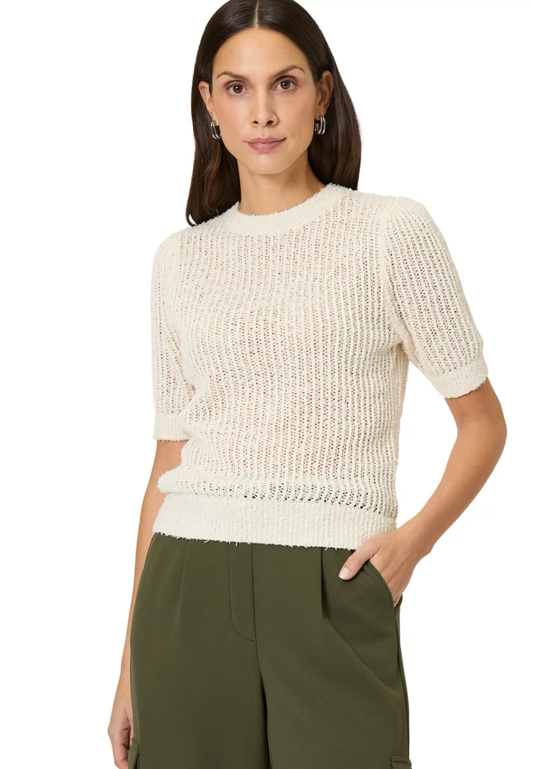 Zero Kurzarmshirt "zero Damen Strickshirt 3/4 Arm Lochstrick", (1 tlg.), st günstig online kaufen