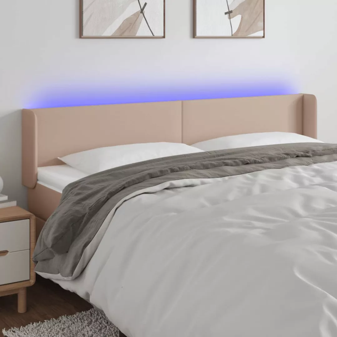 vidaXL Bett, LED Kopfteil Cappuccino-Braun 203x16x78/88 cm Kunstleder günstig online kaufen