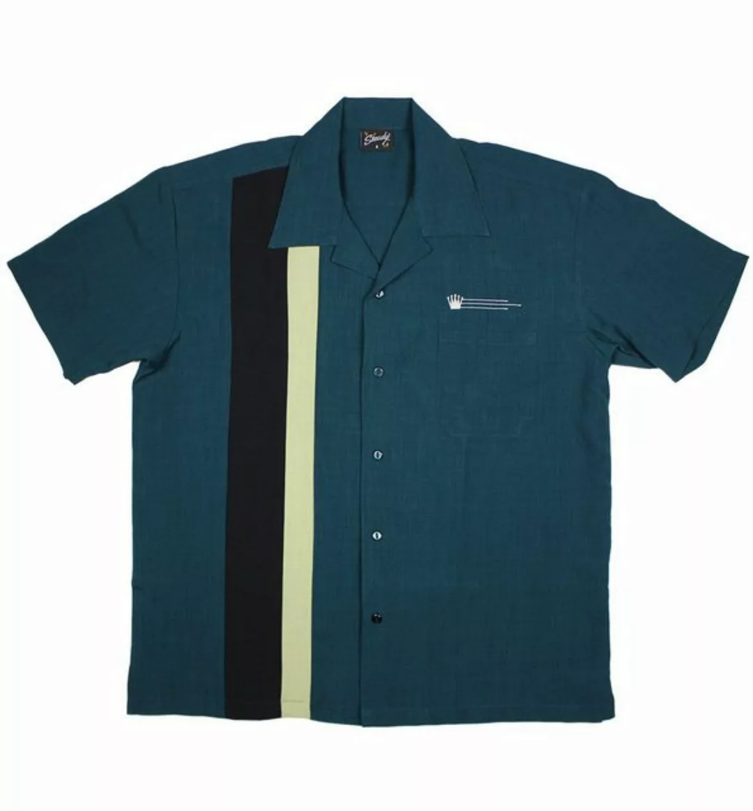 Steady Clothing Kurzarmhemd The Alexander Teal Retro Vintage Bowling Shirt günstig online kaufen