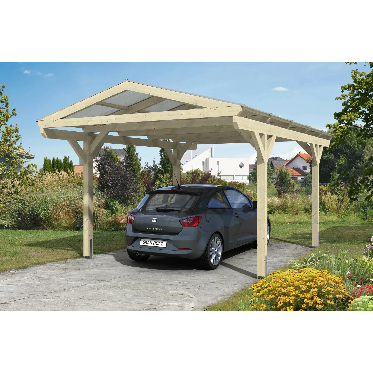 Skan Holz Satteldach-Carport Westerwald 362 cm x 541 cm gerade Kopfbänder günstig online kaufen