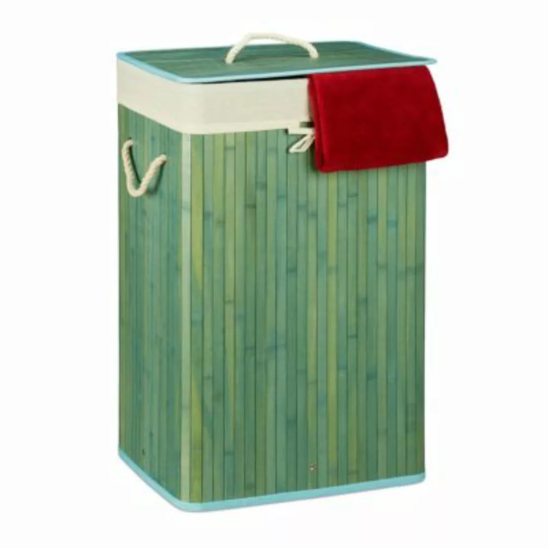 relaxdays 1 x Wäschekorb Bambus eckig blau günstig online kaufen