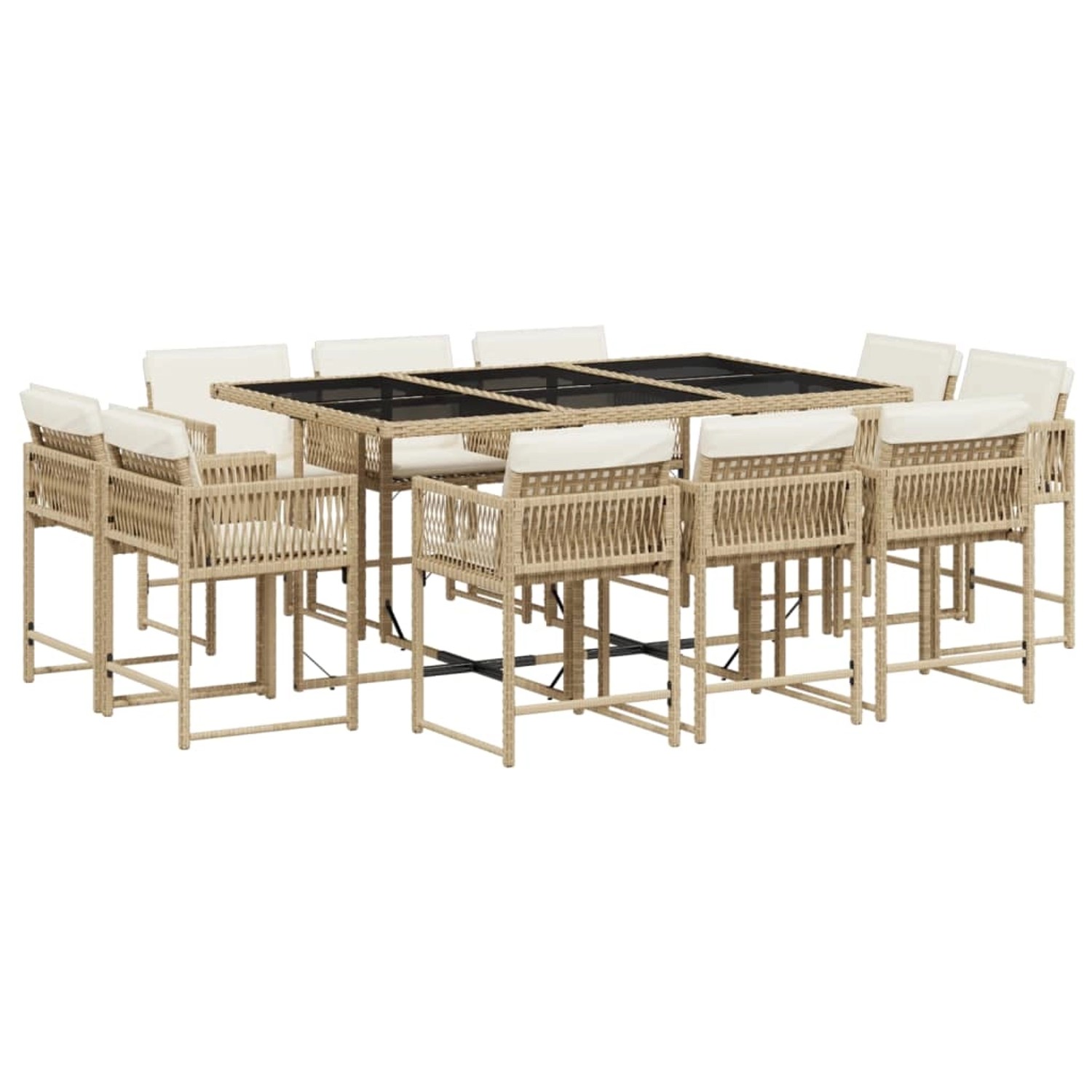 vidaXL 11-tlg Garten-Essgruppe mit Kissen Beige Poly Rattan Modell 24 günstig online kaufen