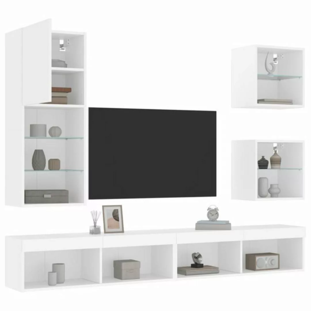 vidaXL TV-Schrank 5-tlg Wohnwand mit LED-Beleuchtung Weiß Holzwerkstoff günstig online kaufen