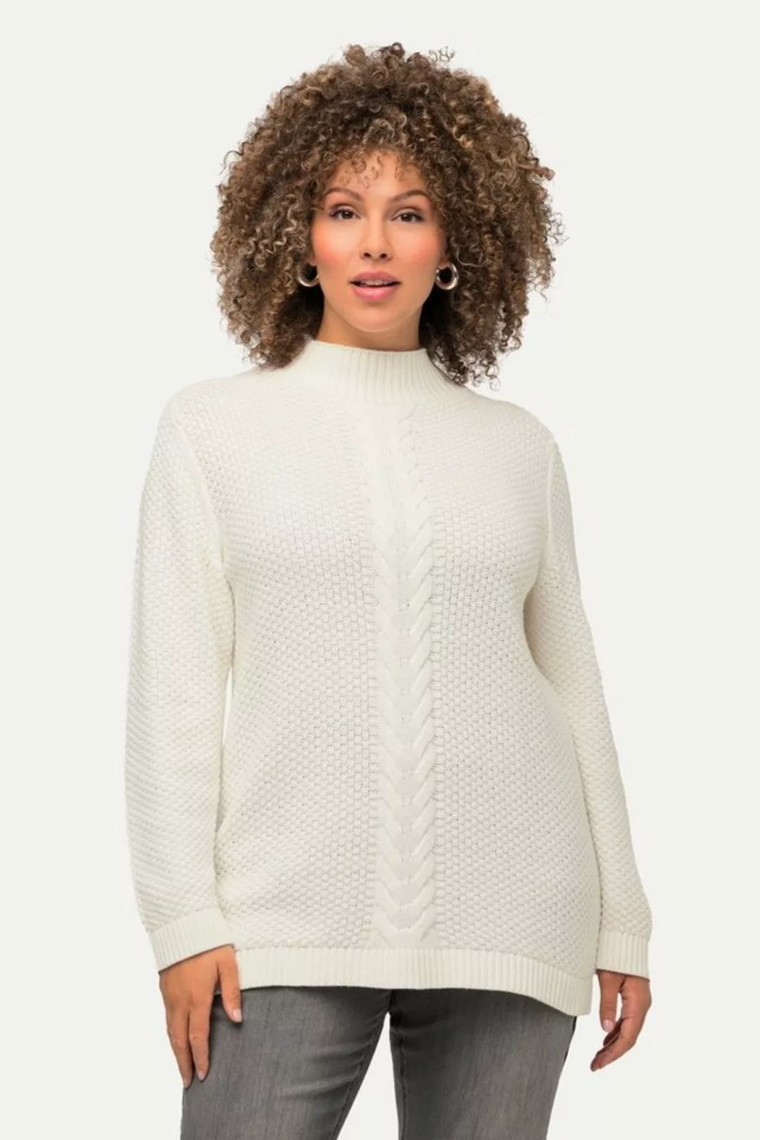 Ulla Popken Strickpullover Pullover Strukturstrick Zopfmuster Rundhals günstig online kaufen