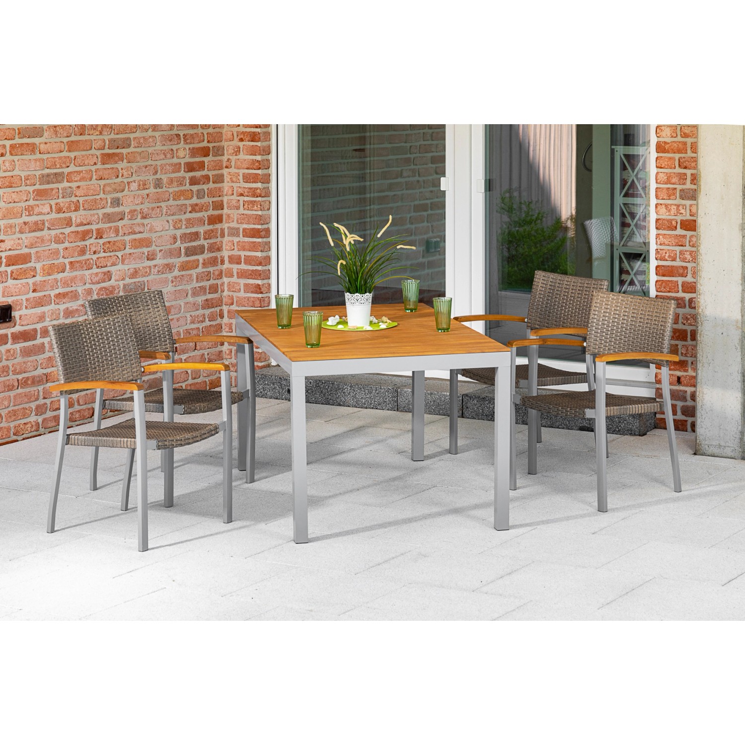 Merxx Silano Set 5-tlg. 4 Stapelsessel Gartentisch 150 x 90 cm günstig online kaufen