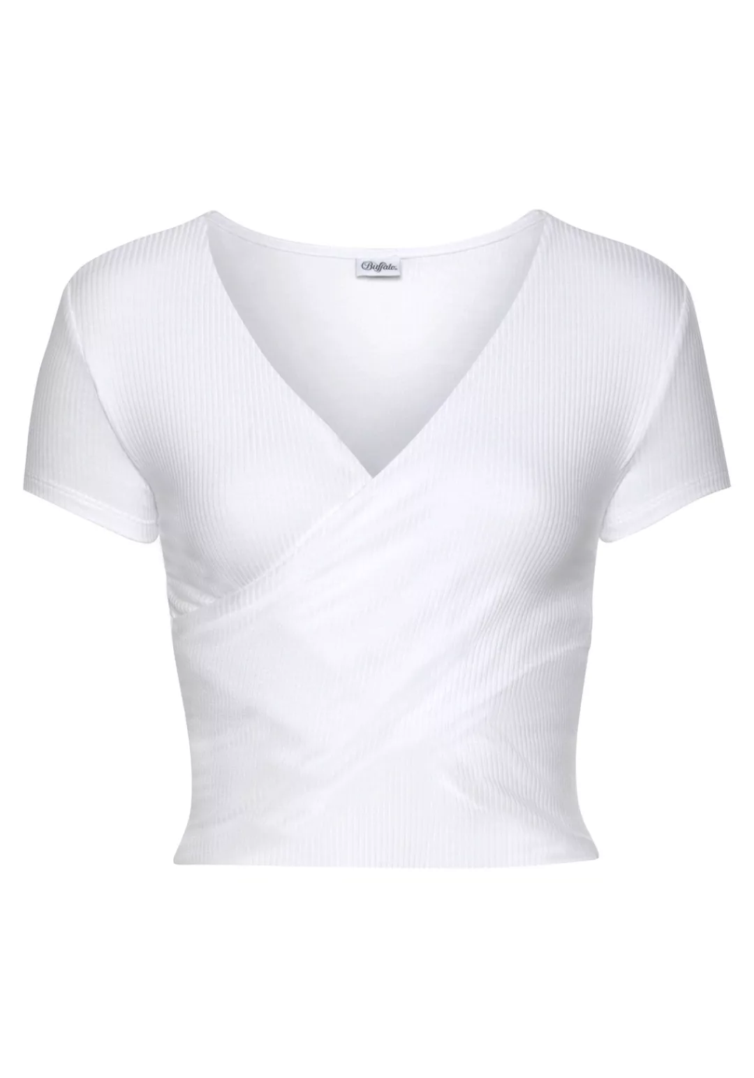 Buffalo Kurzarmshirt mit Wickeloptik und V-Ausschnitt, T-Shirt, figurbetont günstig online kaufen