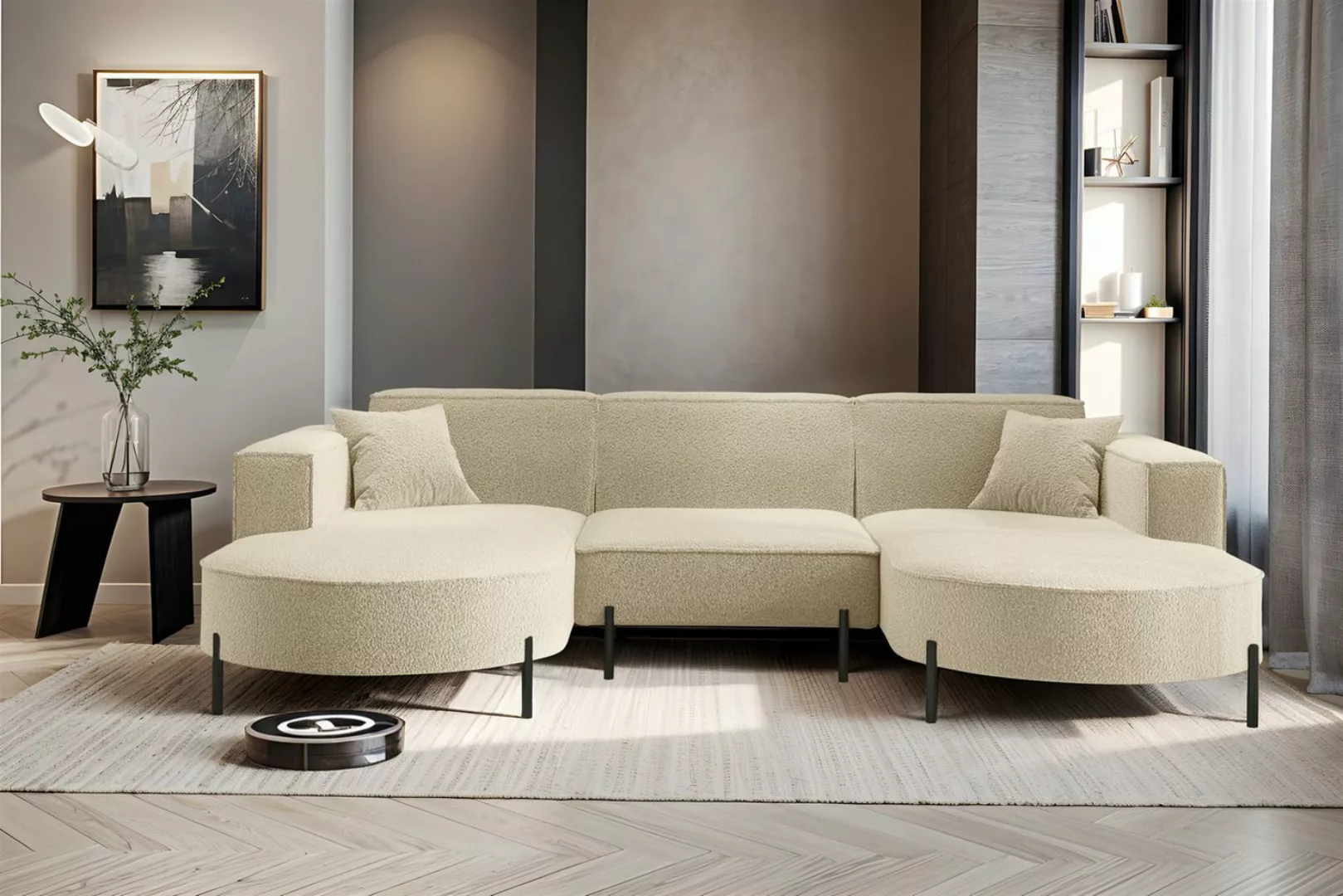 Fun Möbel Wohnlandschaft Sofa U-Form VALENCIA in Stoff, Für Saugroboter gee günstig online kaufen