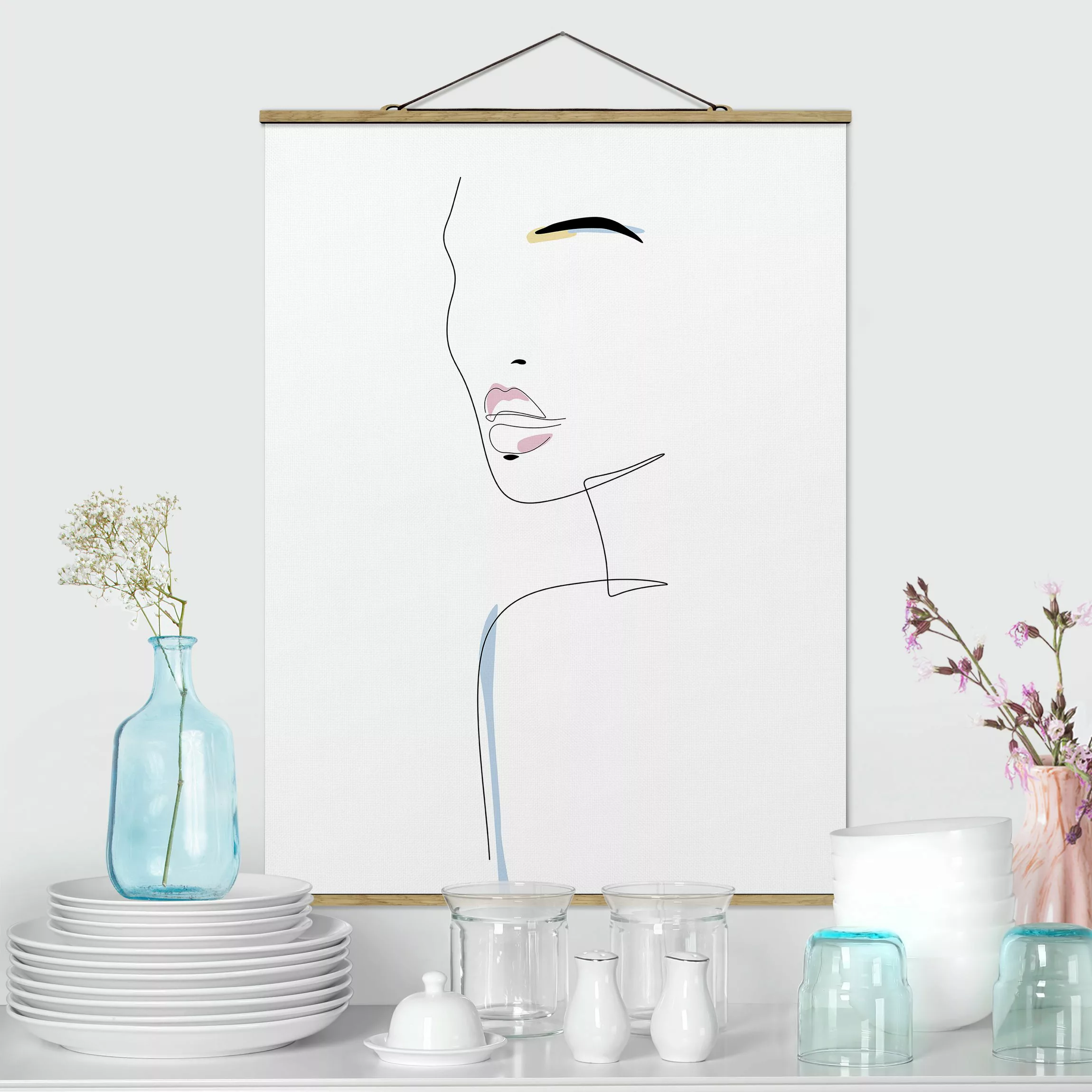 Stoffbild mit Posterleisten Line Art - Lips and Eyebrows günstig online kaufen