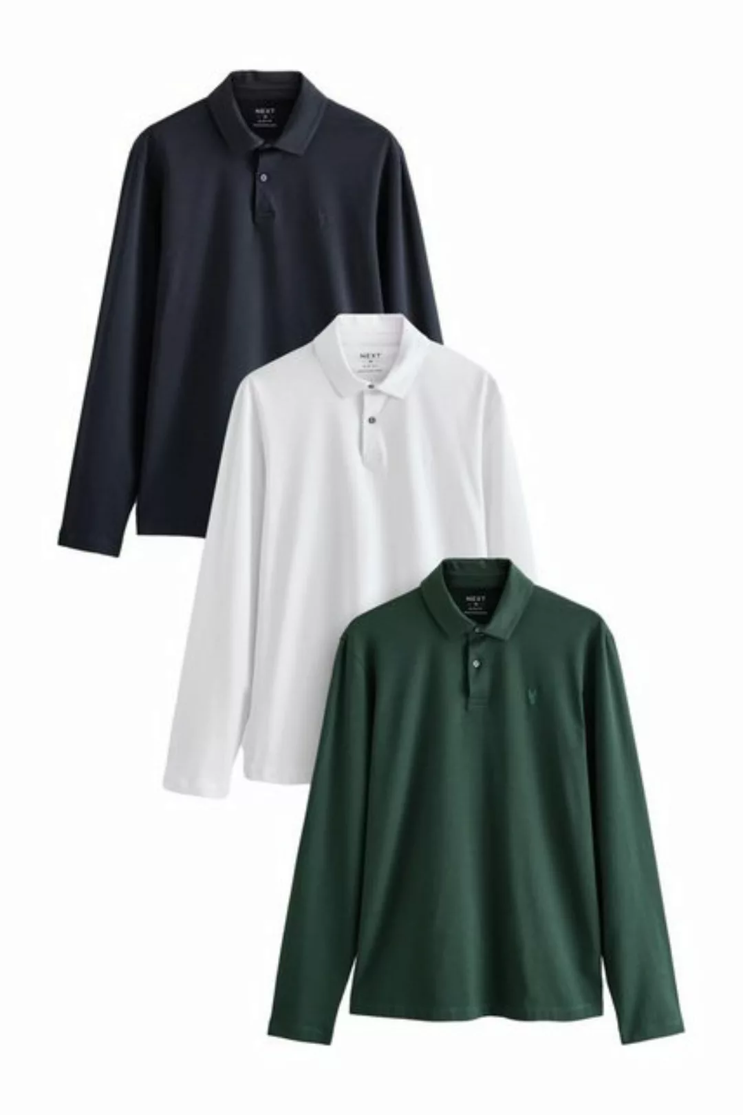 Next Langarm-Poloshirt Langärmelige Slim Fit Poloshirts, Jersey, 3er-Pack ( günstig online kaufen