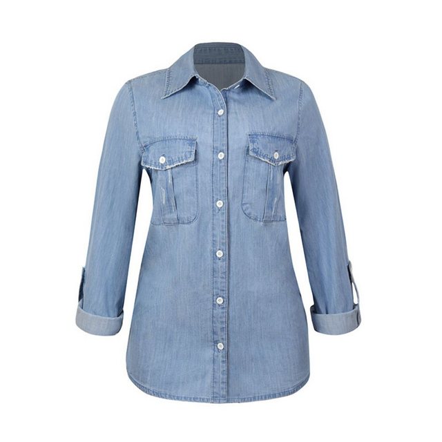 jalleria Jeanshemd Lässige, gewaschene blaue Jeansjacke für Damen günstig online kaufen