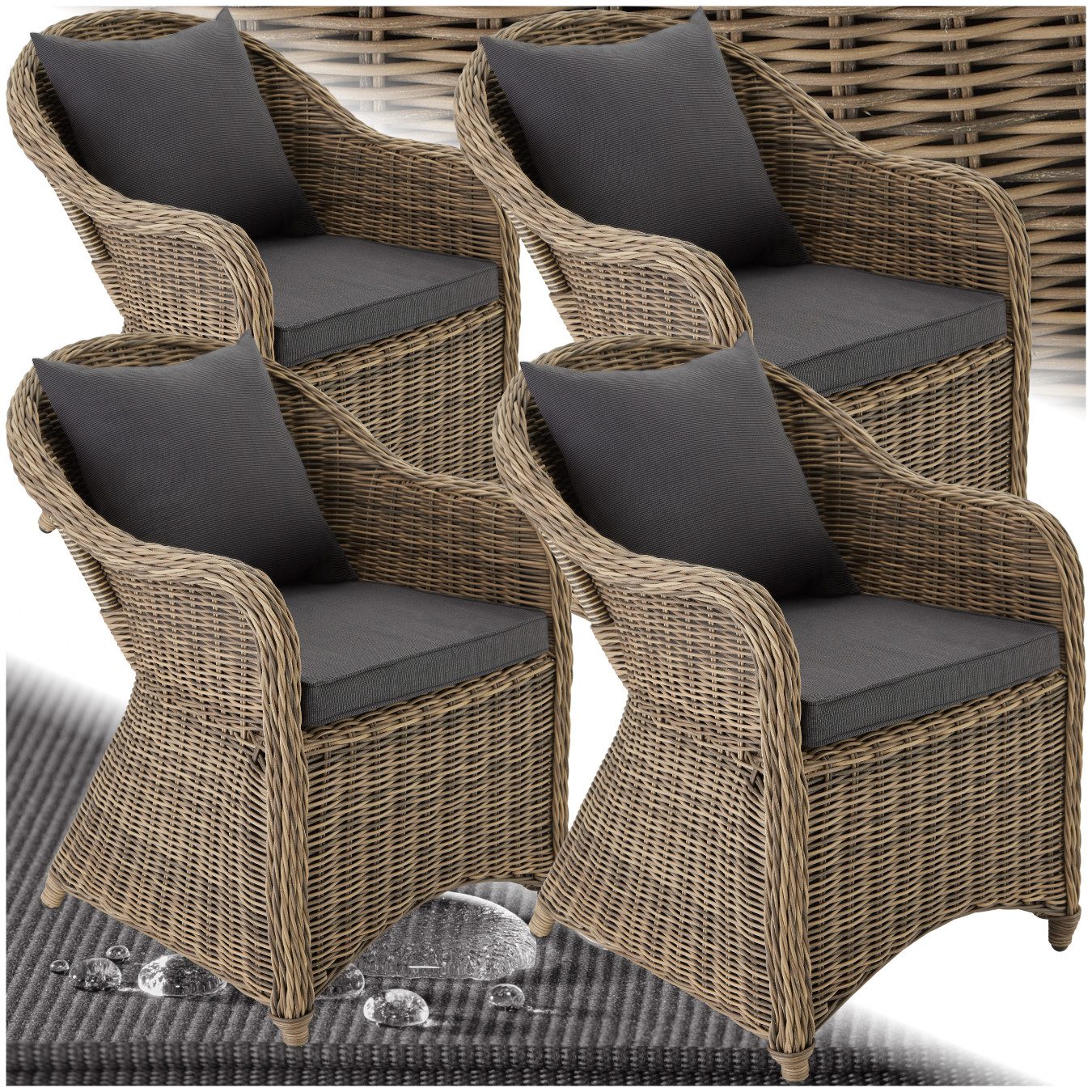 tectake Rattanstuhl 4er Set Rattansessel (Set., günstig online kaufen