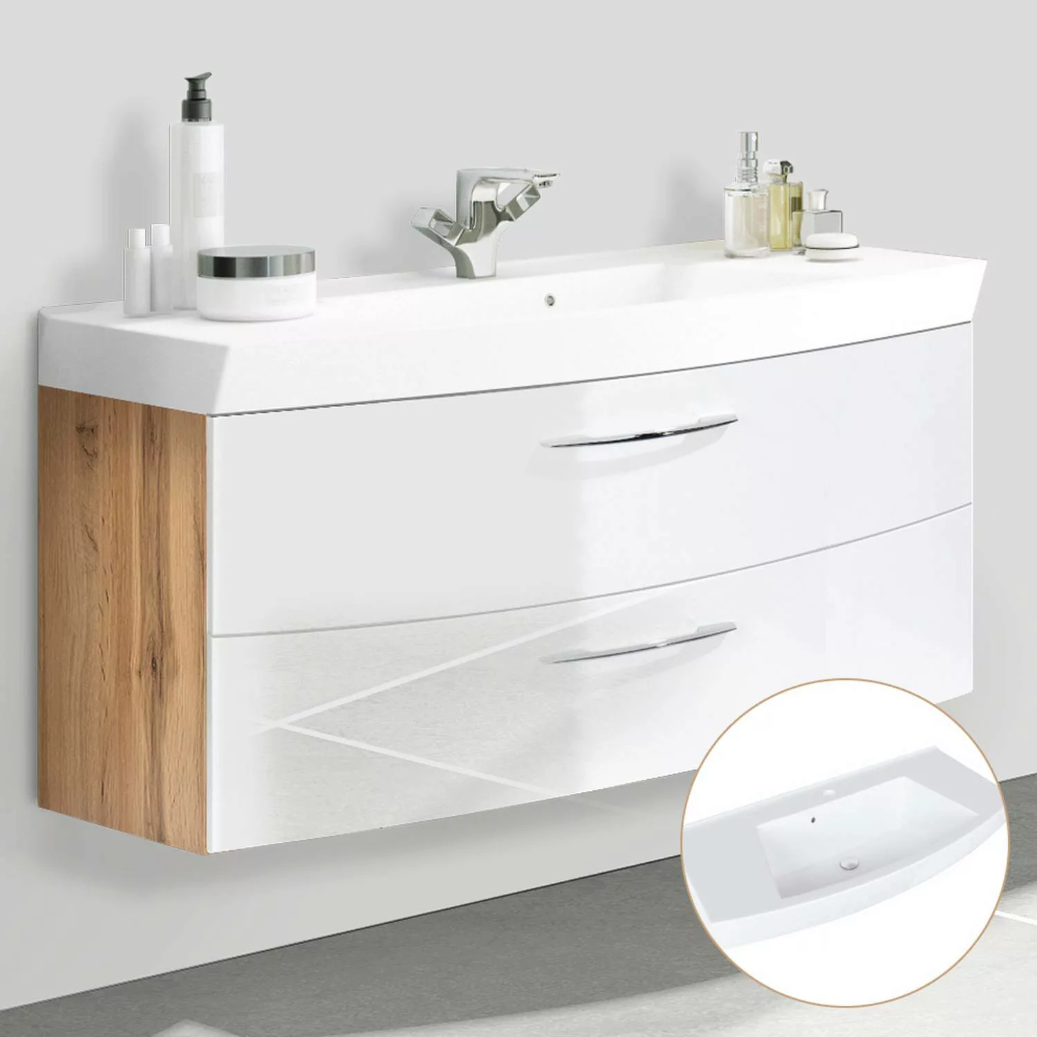 Badezimmer Waschtisch mit Unterschrank 120cm FLORIDO-03-OAK in Wotaneiche N günstig online kaufen
