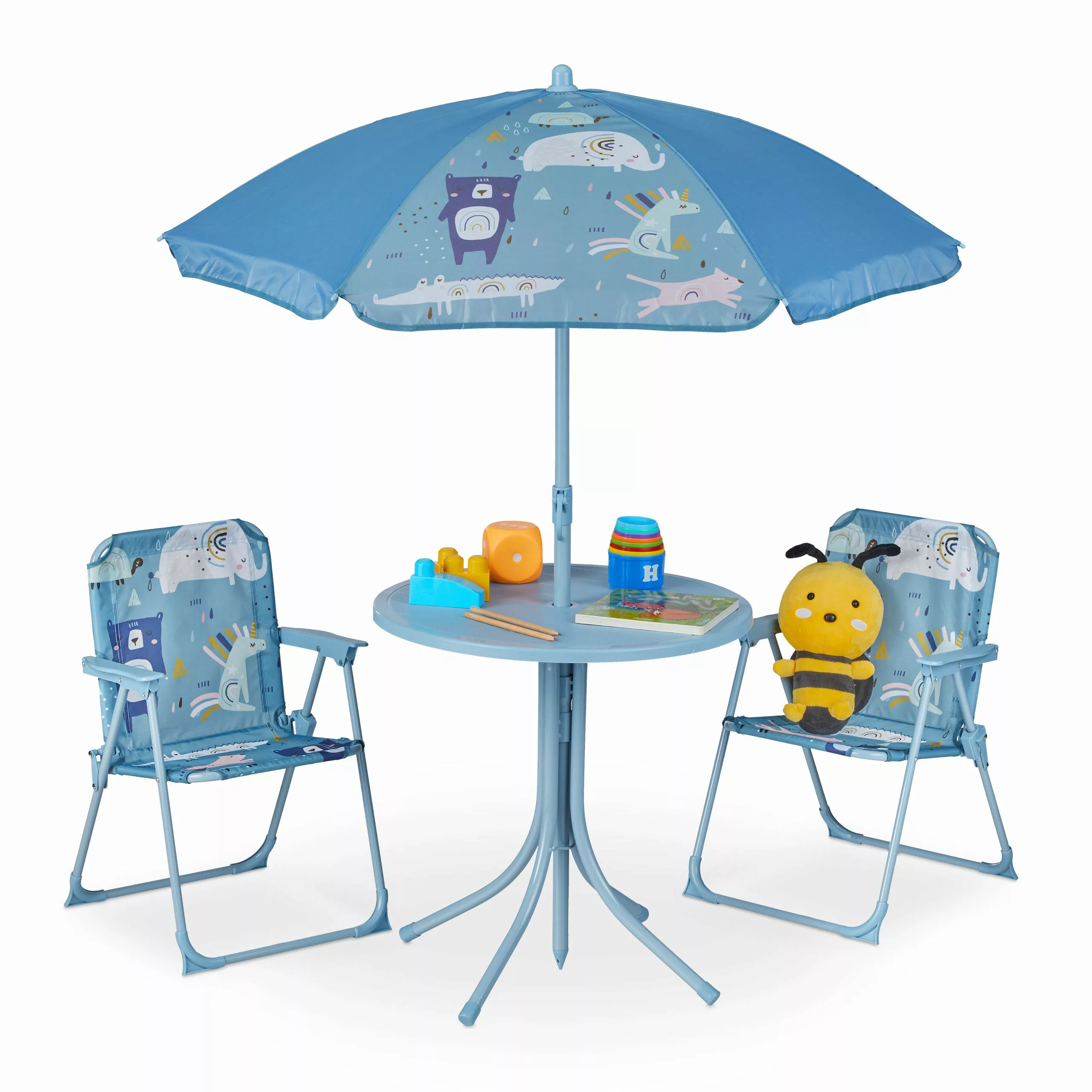 relaxdays Garten-Kindersitzgruppe Camping Kindersitzgruppe mit Schirm, günstig online kaufen