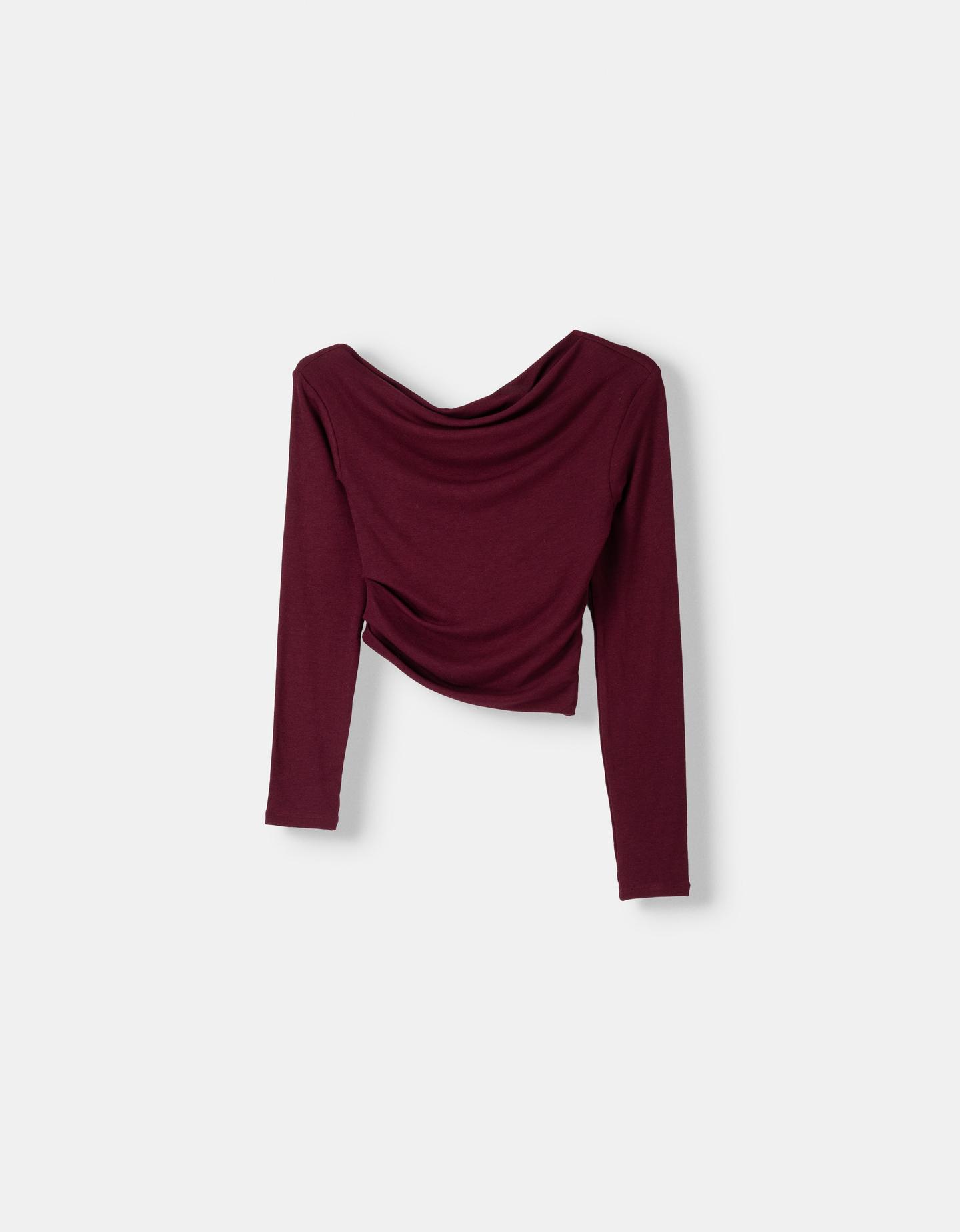 Bershka Asymmetrisches Langarmshirt Damen S Bordeaux günstig online kaufen