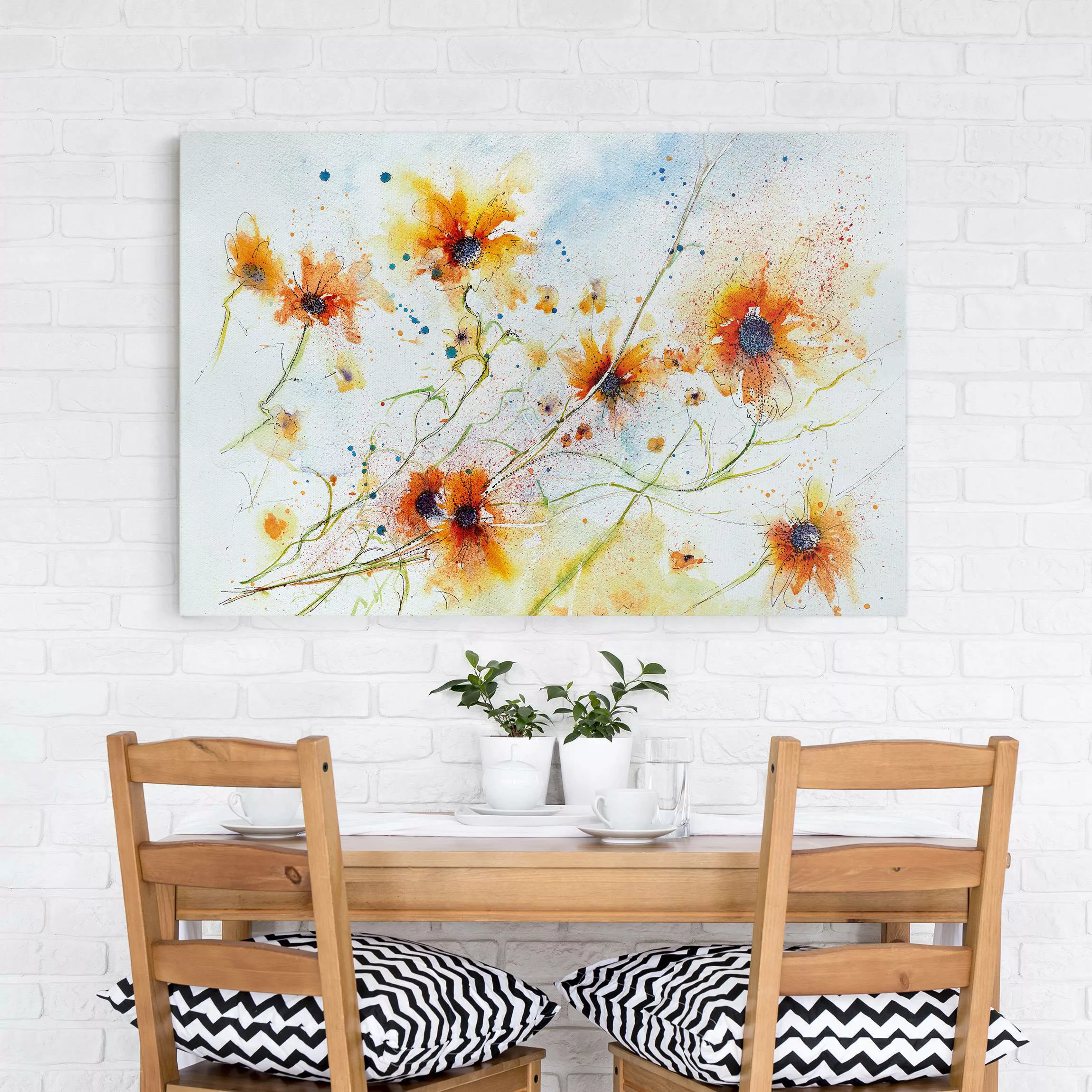 Leinwandbild Blumen - Querformat Painted Flowers günstig online kaufen
