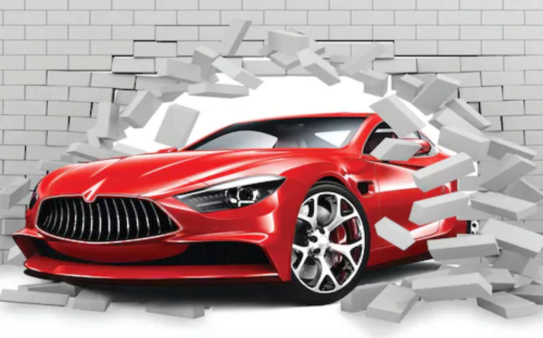 Papermoon Fototapete »Auto durch Mauer 3D Effekt« günstig online kaufen