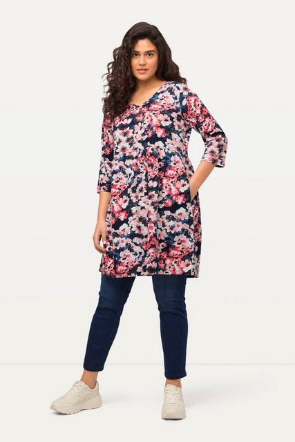 Ulla Popken Longshirt Longshirt Blumen A-Linie V-Ausschnitt 3/4-Arm günstig online kaufen