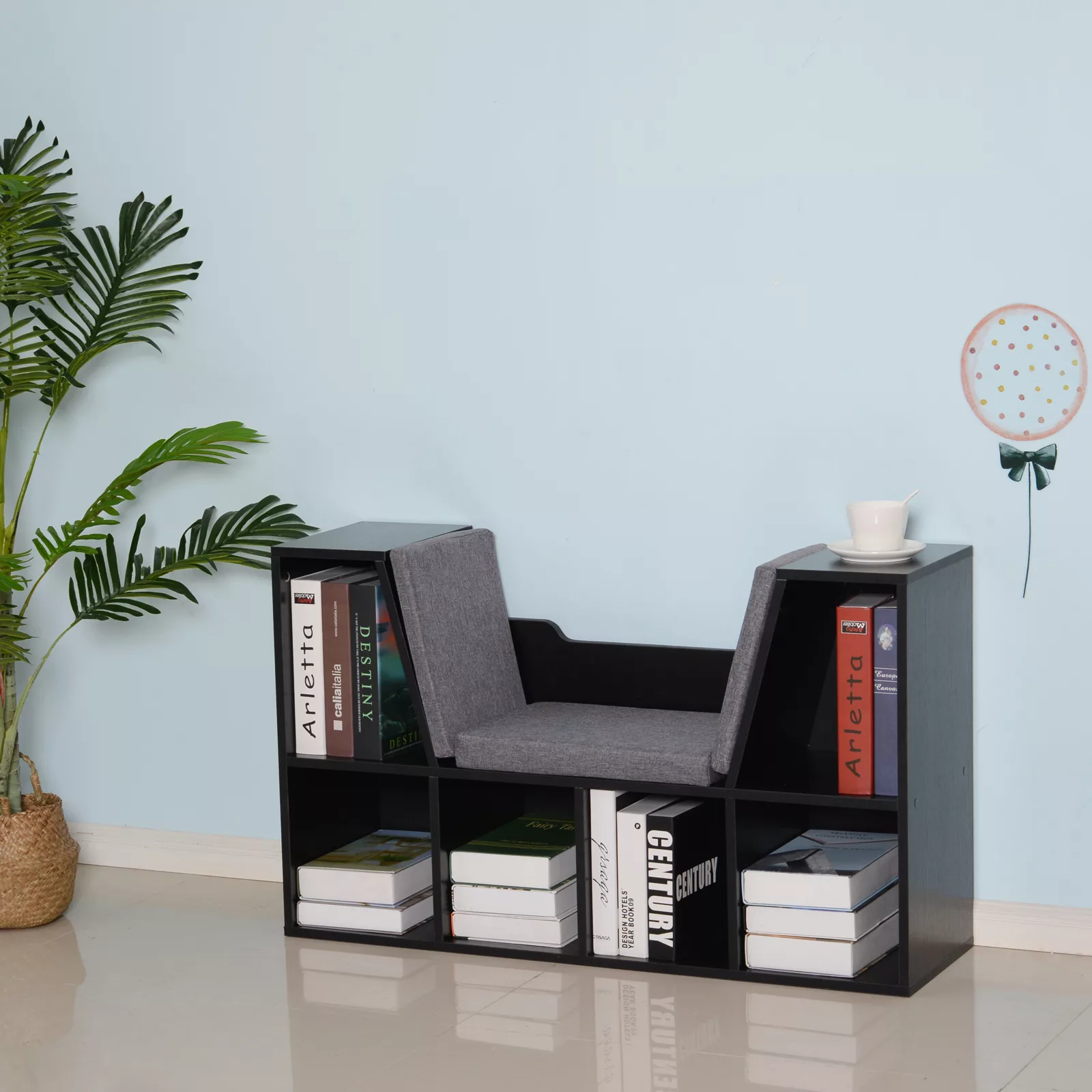 HOMCOM Bücherregal mit Sitzhocker Sitzbank Sitzbänke & -truhen mit 6 Staurä günstig online kaufen