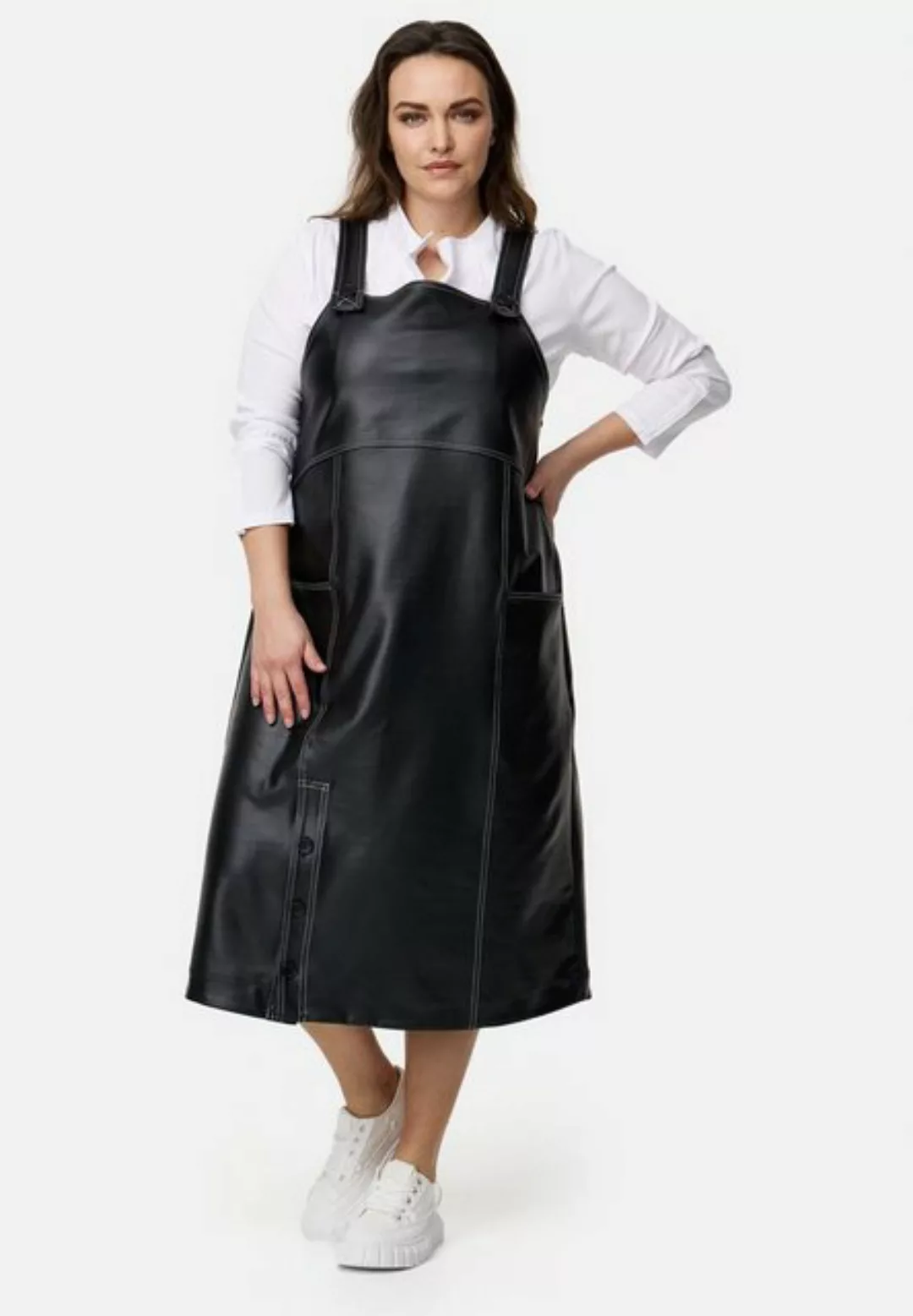 Kekoo Latzkleid Trägerkleid in leder Optik mit Stretch 'Nera' günstig online kaufen