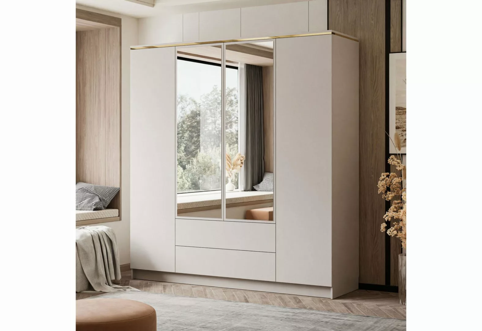 Lookway Kleiderschrank AURORA 4D2SZ KASCHMIR mit Spiegel Breite: 200 cm günstig online kaufen