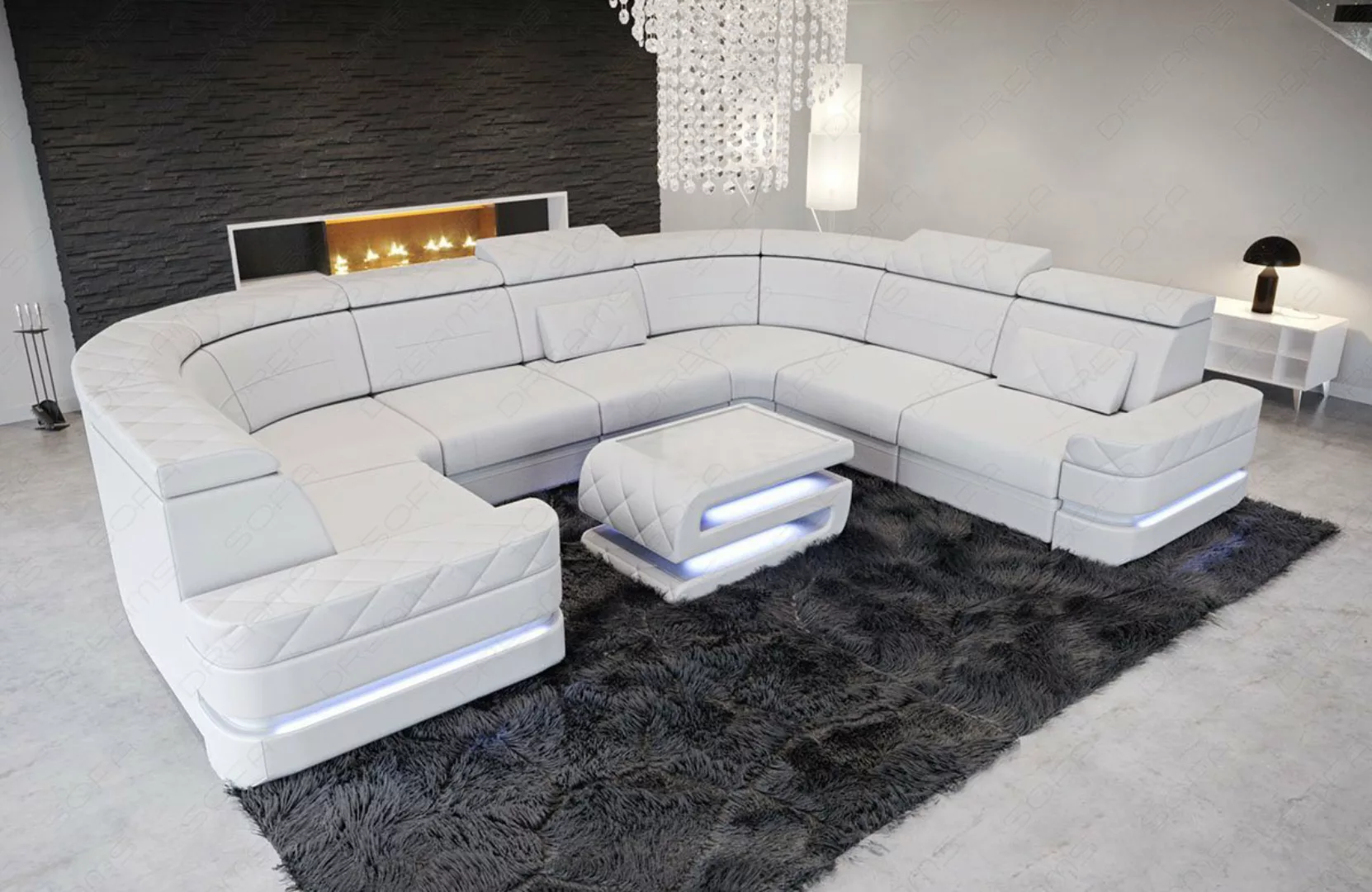 Sofa Dreams Wohnlandschaft Couch Sofa Leder Positano U Form Ledercouch, Led günstig online kaufen