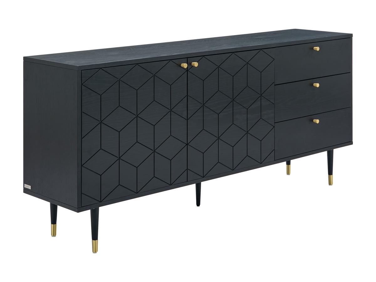 Sideboard mit 2 Türen & 3 Schubladen - Eichenfurnier - Schwarz & Goldfarben günstig online kaufen