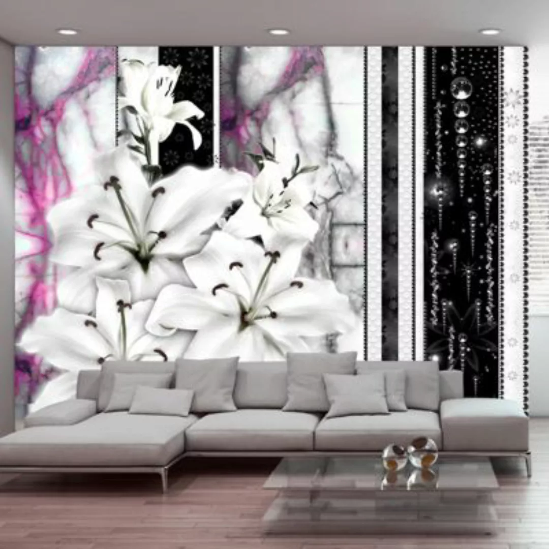 artgeist Fototapete Crying lilies on purple marble mehrfarbig Gr. 300 x 210 günstig online kaufen