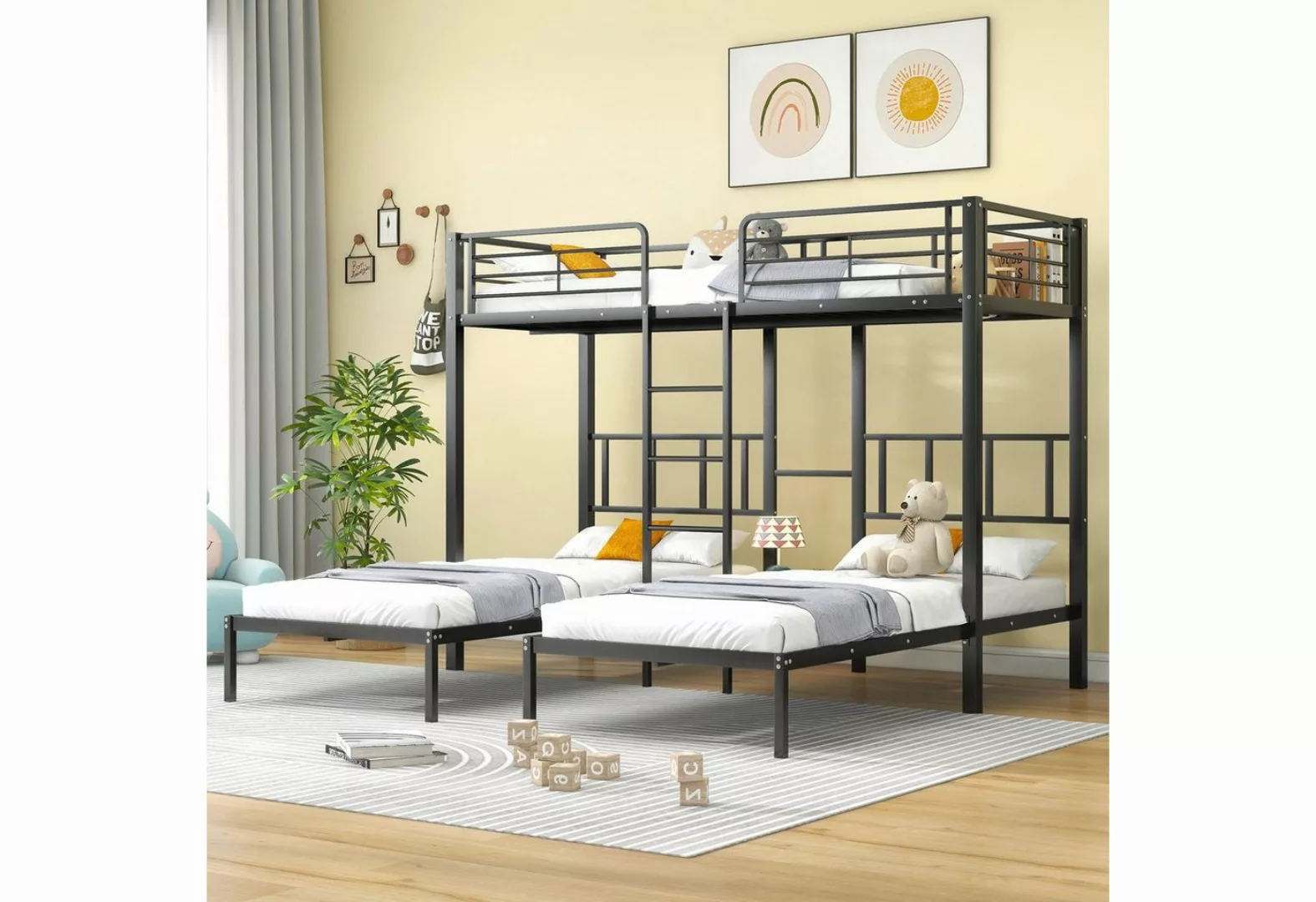 Sweiko Etagenbett, Kinderbett mit Leiter und Tisch, Metallbett, 90*200cm*3 günstig online kaufen