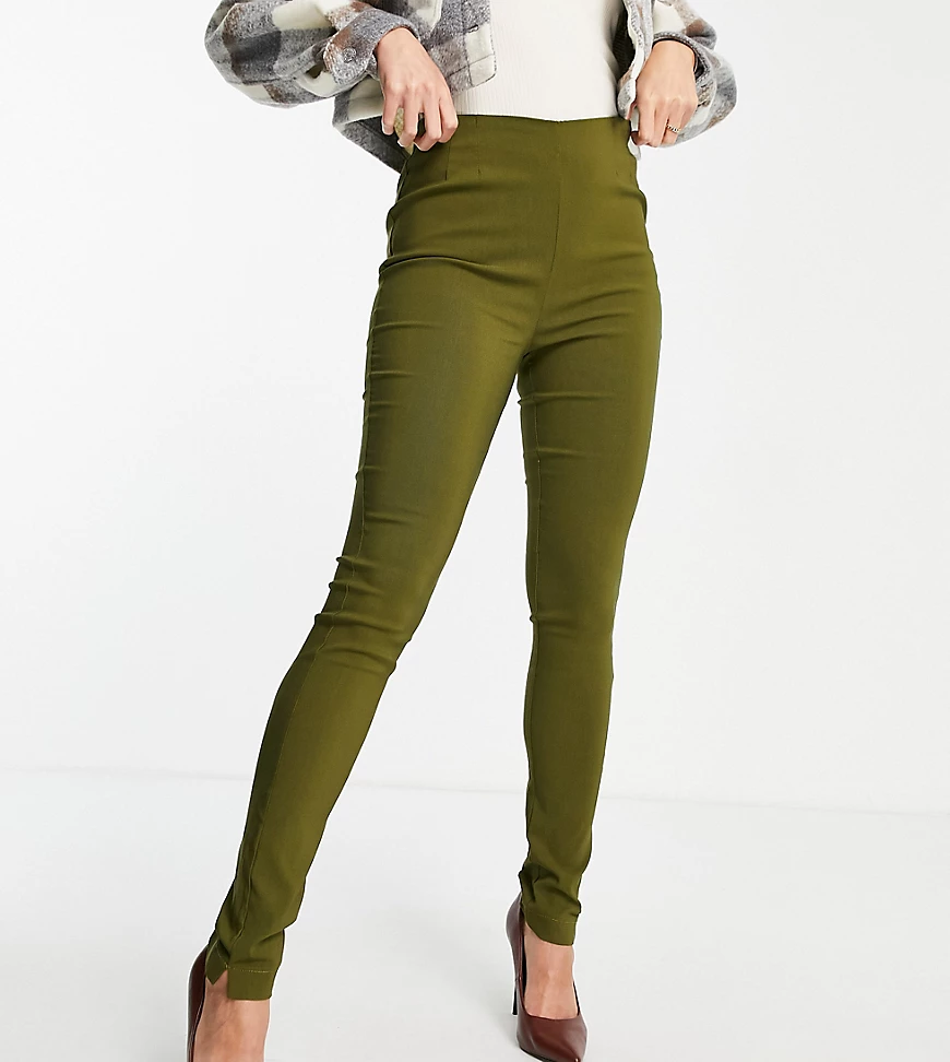 Vero Moda Tall – Schmale Hose in Khaki mit hohem Bund-Grün günstig online kaufen