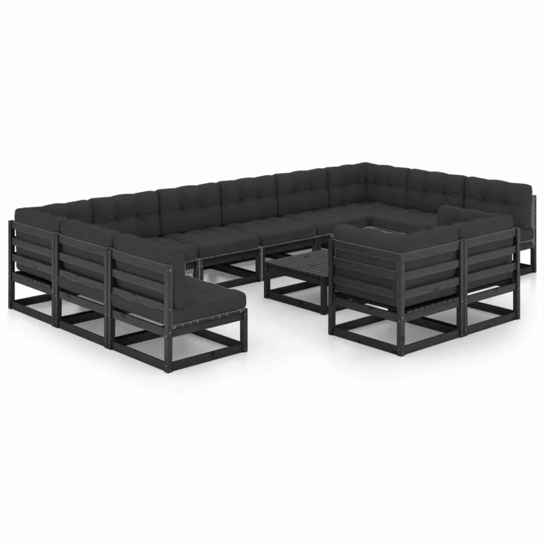 13-tlg. Garten-lounge-set Mit Kissen Schwarz Massivholz Kiefer günstig online kaufen