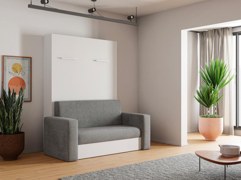 Schrankbett mit Sofa & manueller vertikaler Öffnung - 140 x 200 cm - Grau & günstig online kaufen