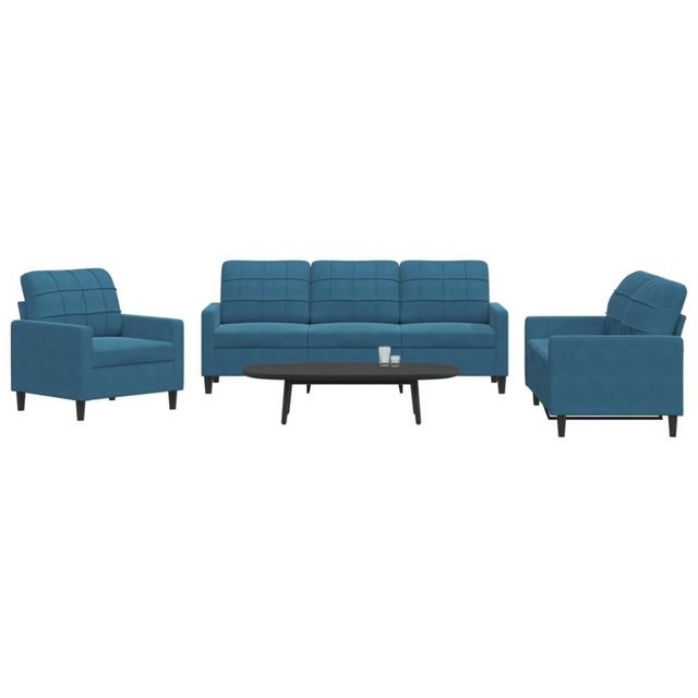 vidaXL Sofa 3-tlg. Sofagarnitur mit Kissen Blau Samt günstig online kaufen