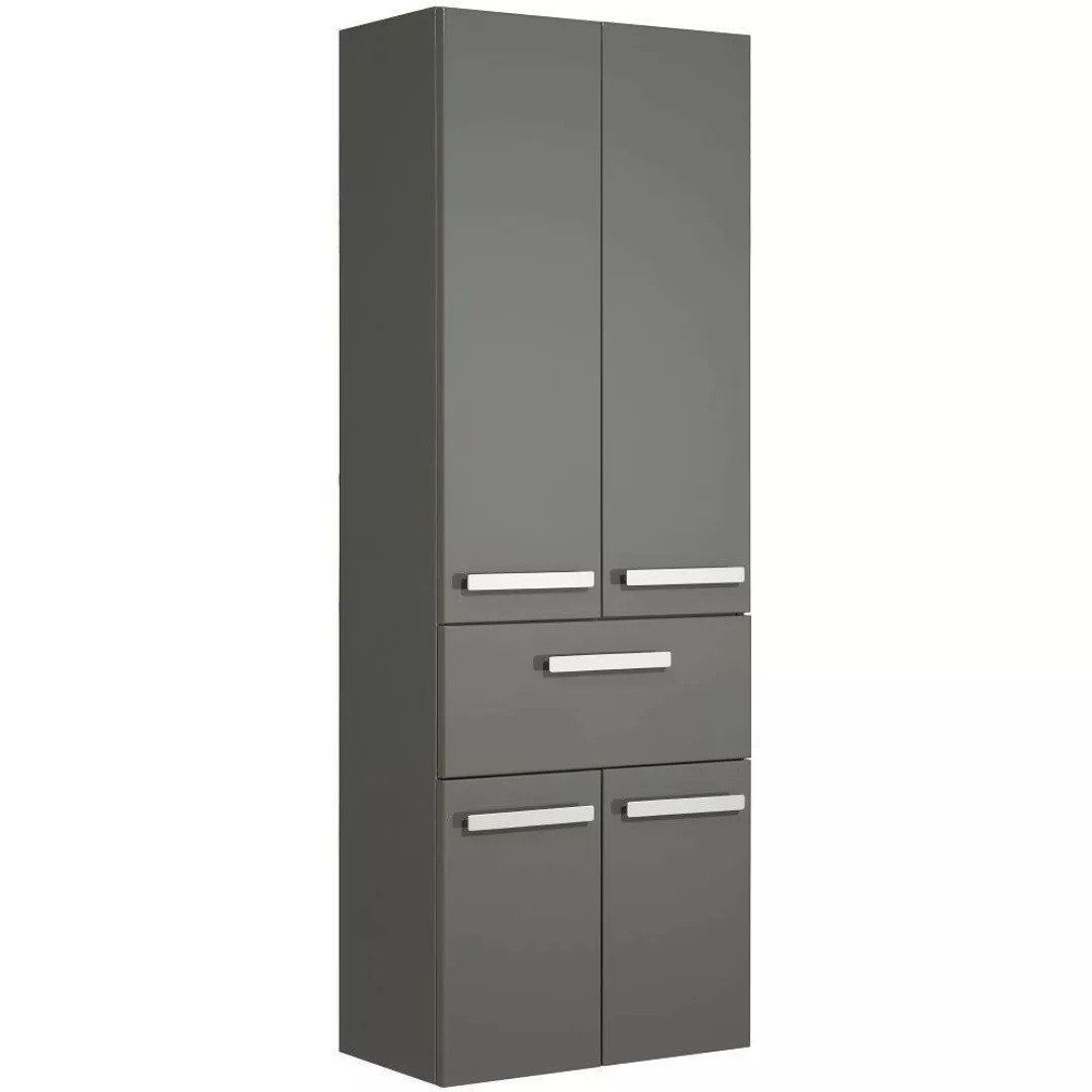 Lomadox Hochschrank FES-4005-66 Badmöbel Hochglanz Lack Steingrau mit Wäsch günstig online kaufen