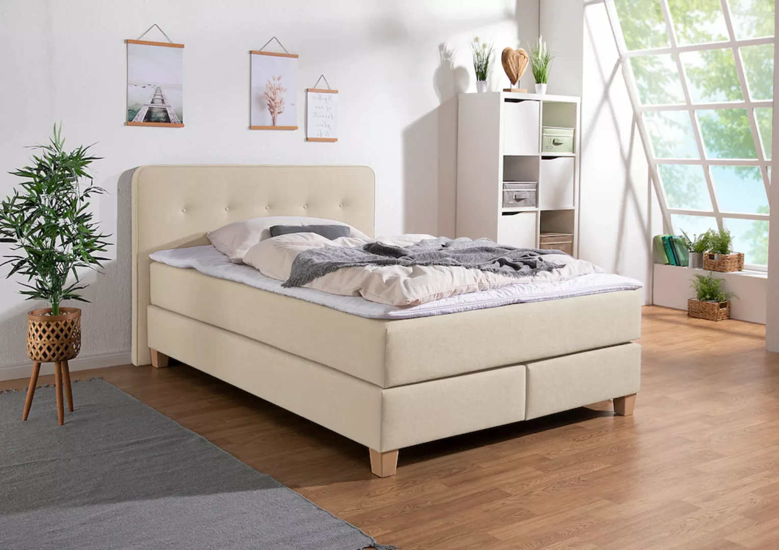 Home affaire Boxspringbett Fargo, inkl. Topper, in 3 Matratzenarten, in Sam günstig online kaufen