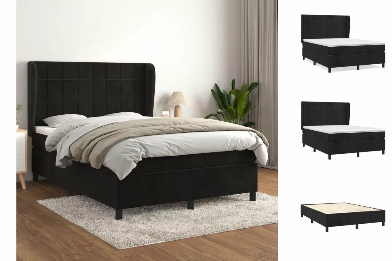 vidaXL Bettgestell Boxspringbett mit Matratze Schwarz 140x200 cm Samt Bett günstig online kaufen