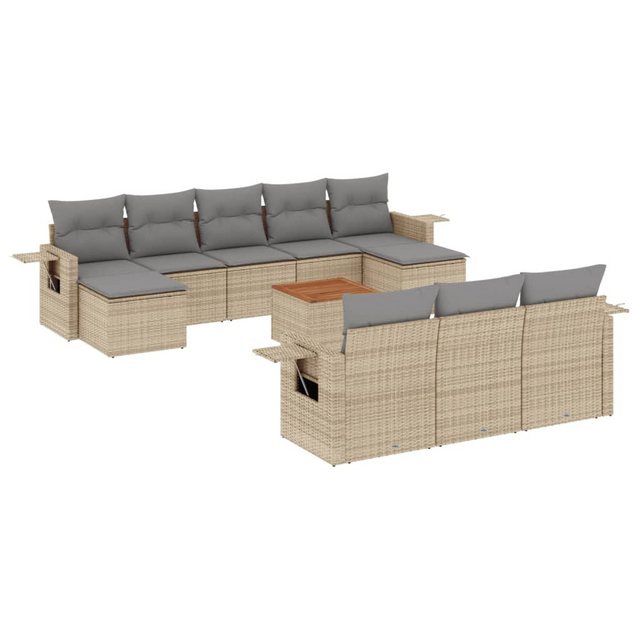 vidaXL Sofaelement 11-tlg. Garten-Sofagarnitur mit Kissen Beige Poly Rattan günstig online kaufen