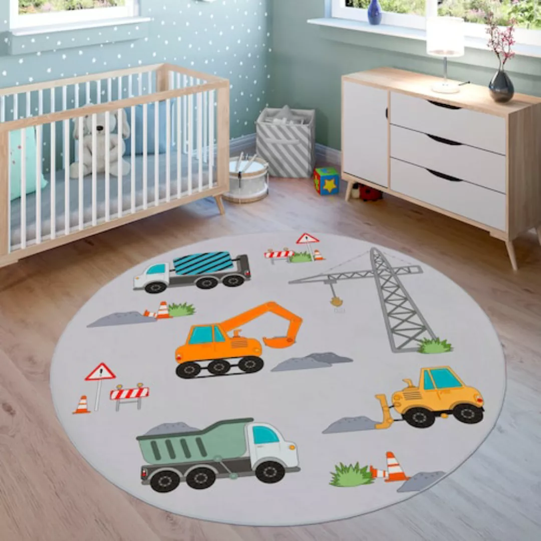 Paco Home Kinderteppich »Bino 579«, rund, Spielteppich, Motiv Autos & Baust günstig online kaufen